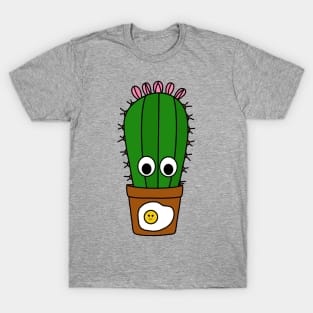 Cute Cactus Design #250: Tall Cactus In Sunny Side Up Egg Pot T-Shirt